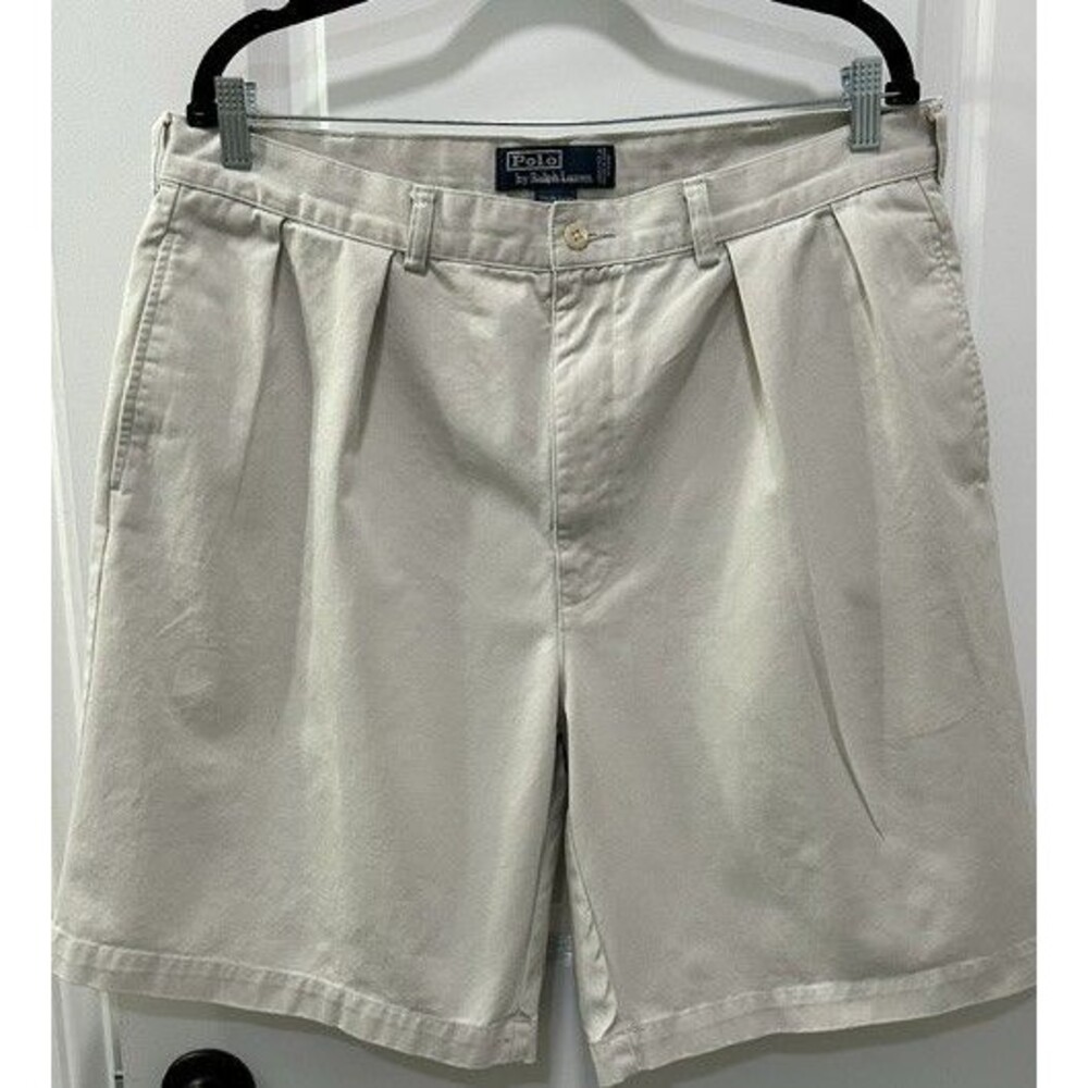 Polo Ralph Lauren Tyler Short Mens 38 Khaki Pleated Front 100% Cotton Twill